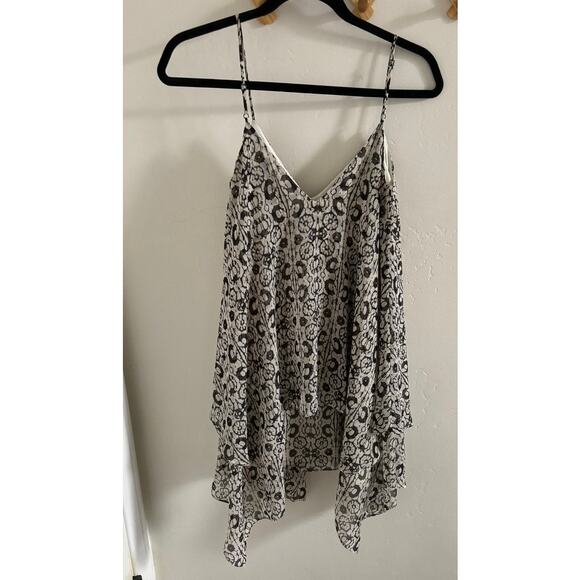 Likely Revolve Dress Women's 4 Mini Slip Black Cream Beak Print Layers V Neck - Picture 8 of 9